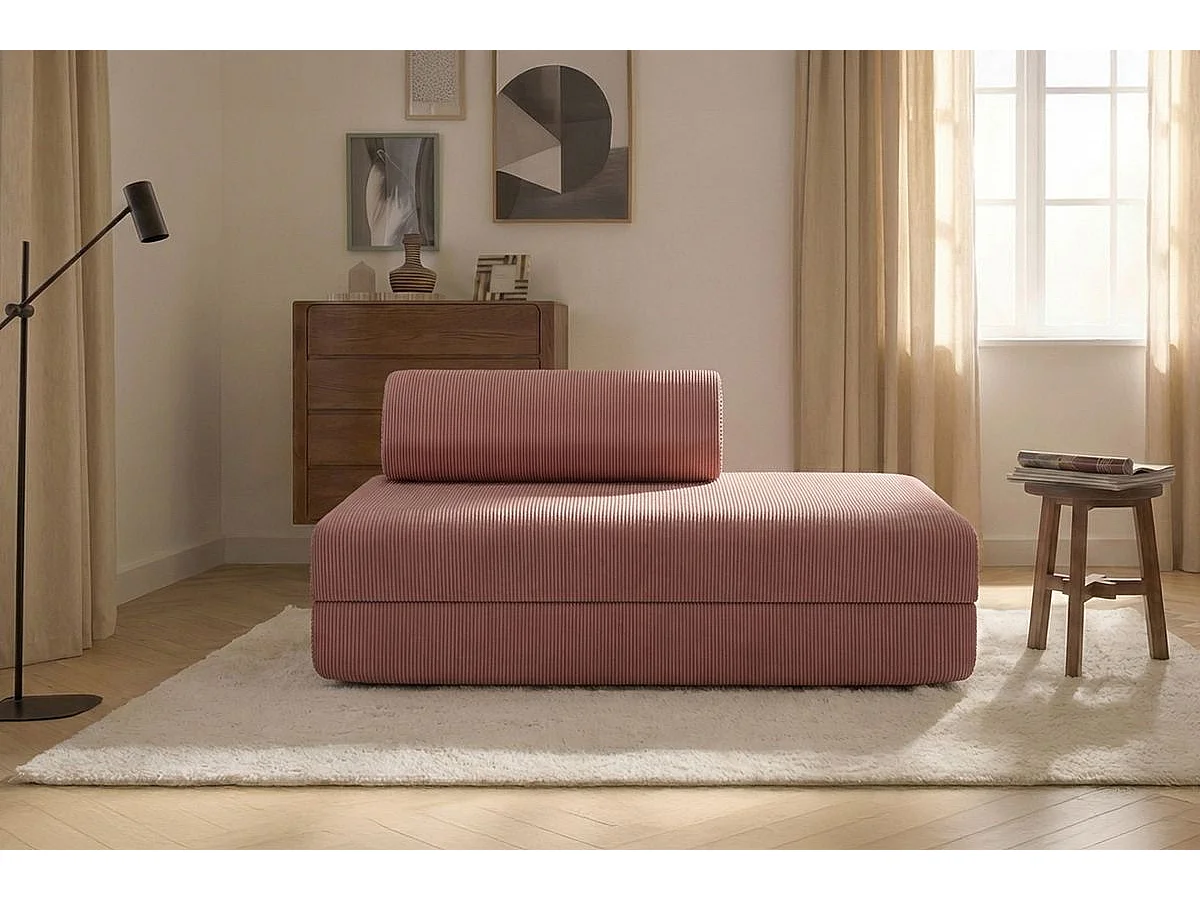 Canapé droit modulable et convertible 2 places - Velours côtelé - Rose