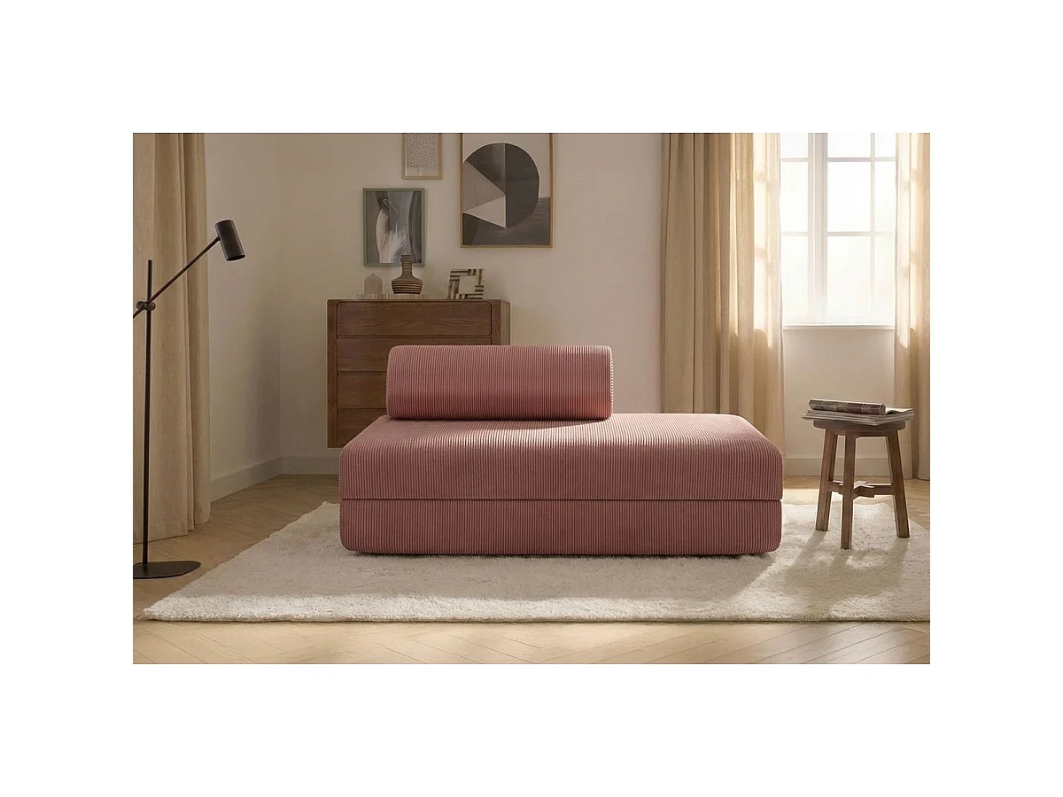 Canapé droit modulable et convertible 2 places - Velours côtelé - Rose