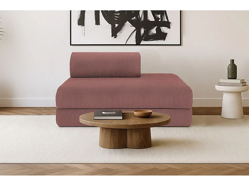 Canapé droit modulable et convertible 2 places - Velours côtelé - Rose