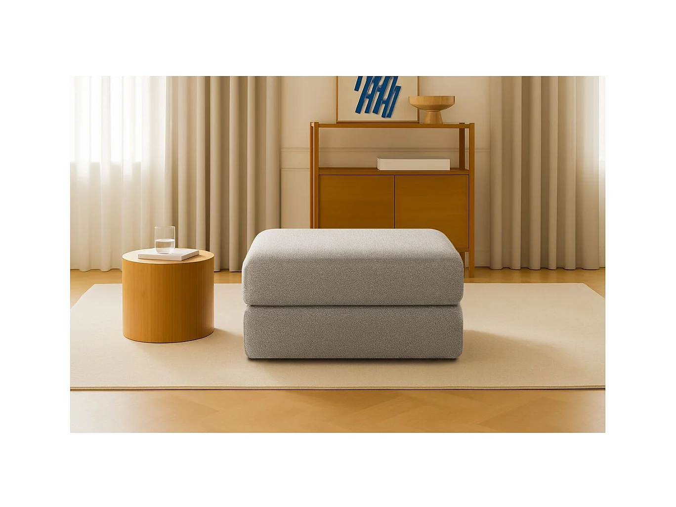 Pouf modulable et convertible - Tissu lisse - Gris clair