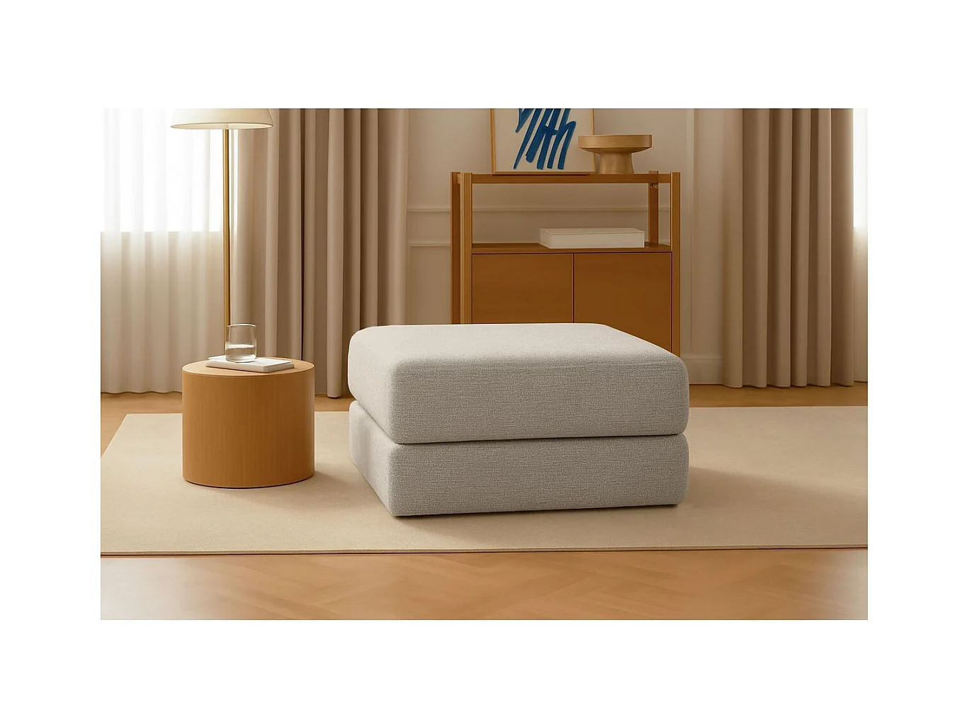 Pouf modulable et convertible - Tissu lisse - Gris clair