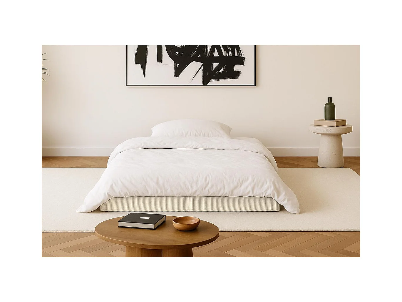 Canapé droit modulable et convertible 2 places - Velours côtelé - Beige