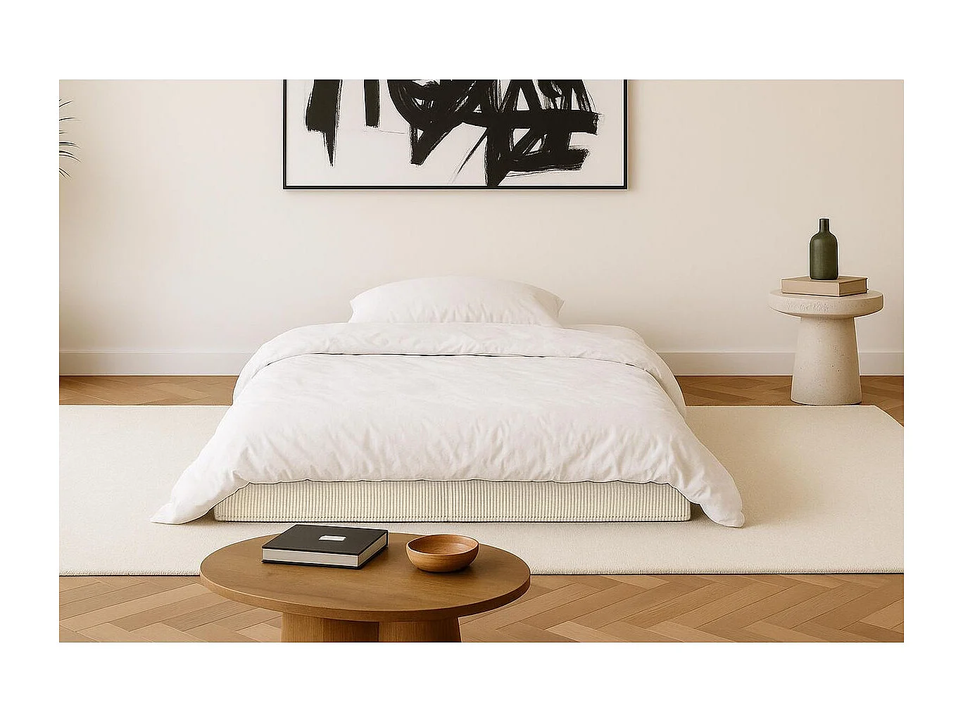 Canapé droit modulable et convertible 2 places - Velours côtelé - Beige