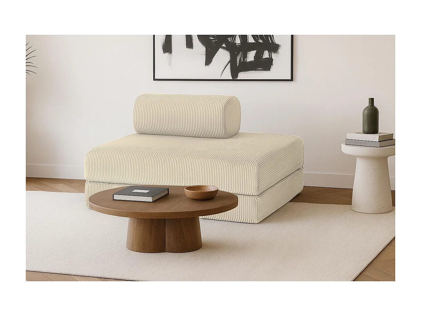 Canapé droit modulable et convertible 2 places - Velours côtelé - Beige