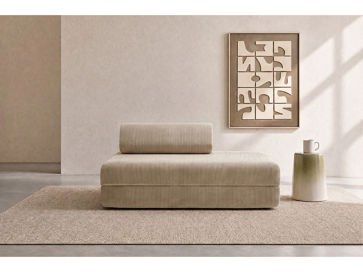 Canapé droit modulable et convertible 2 places - Velours côtelé - Beige
