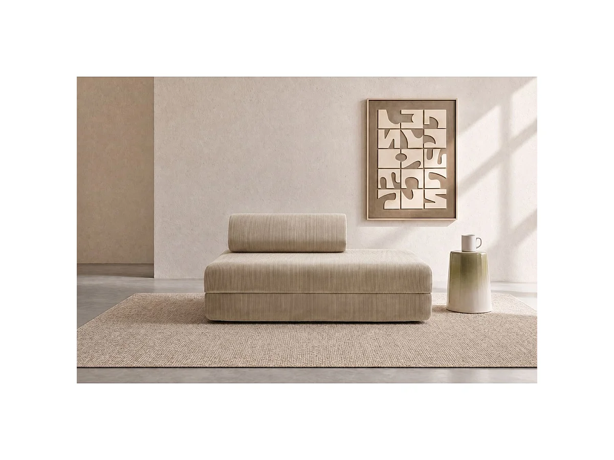 Canapé droit modulable et convertible 2 places - Velours côtelé - Beige
