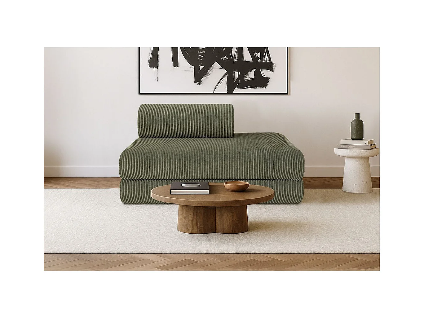 Canapé droit modulable et convertible 2 places - Velours côtelé - Vert