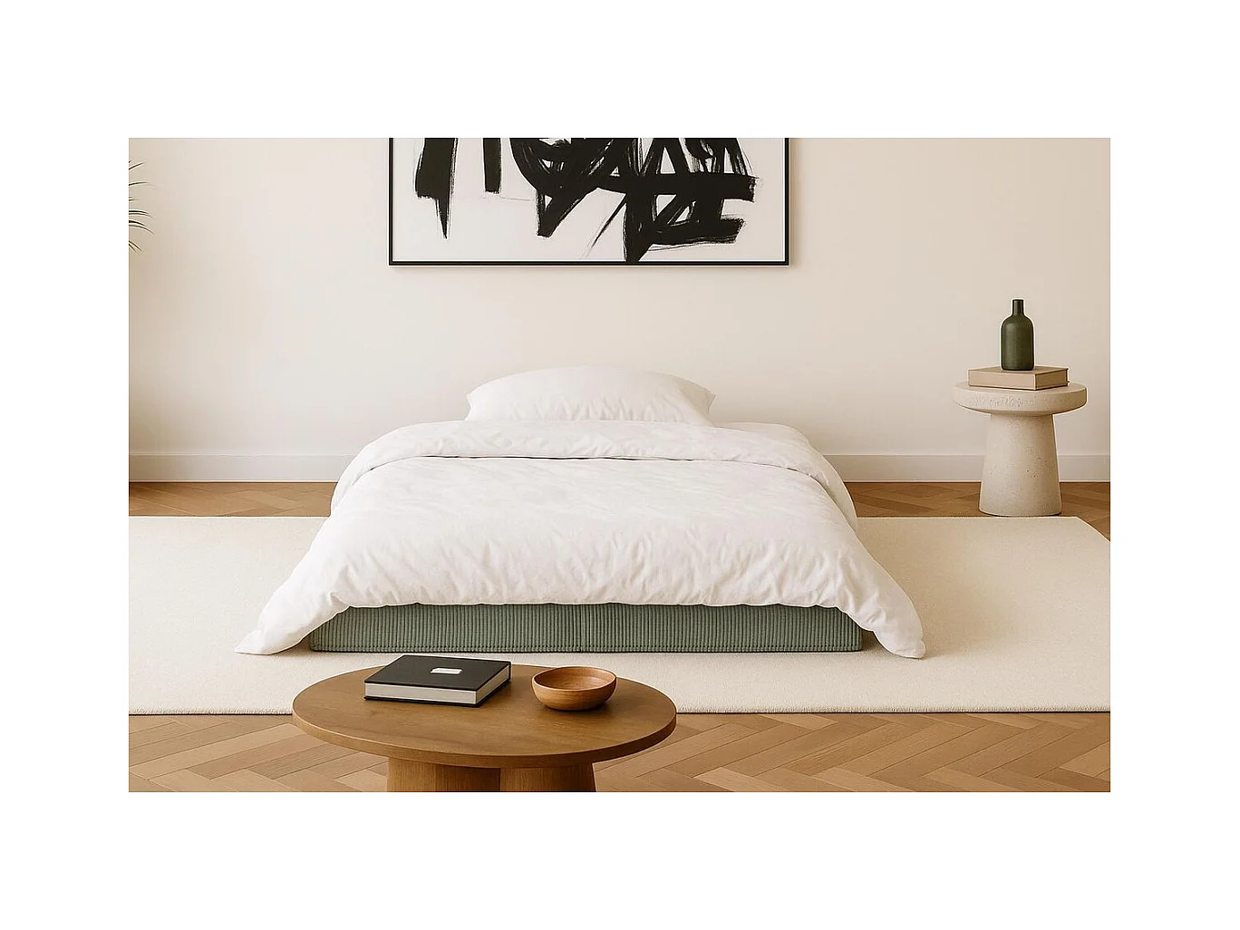 Canapé droit modulable et convertible 2 places - Velours côtelé - Vert