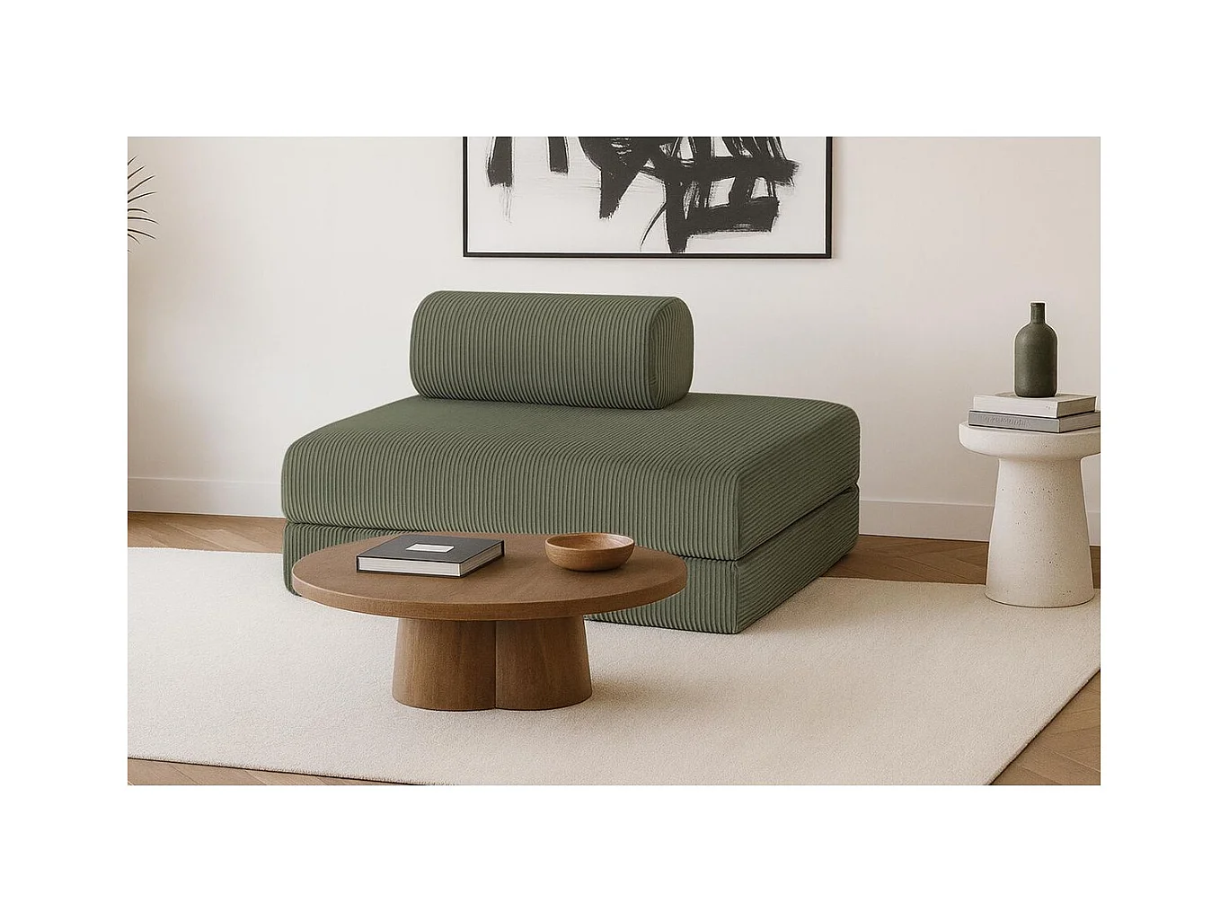 Canapé droit modulable et convertible 2 places - Velours côtelé - Vert