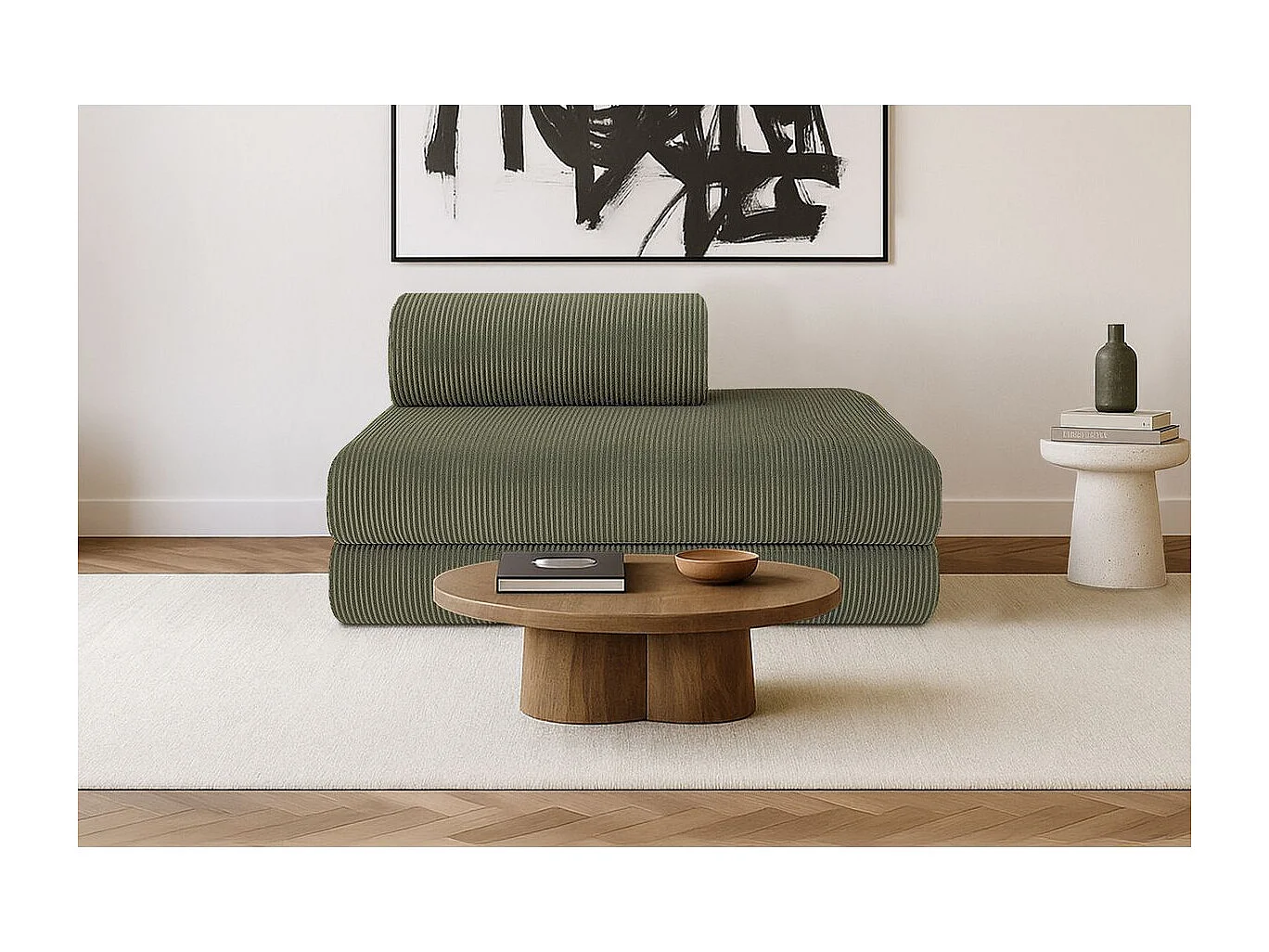 Canapé droit modulable et convertible 2 places - Velours côtelé - Vert