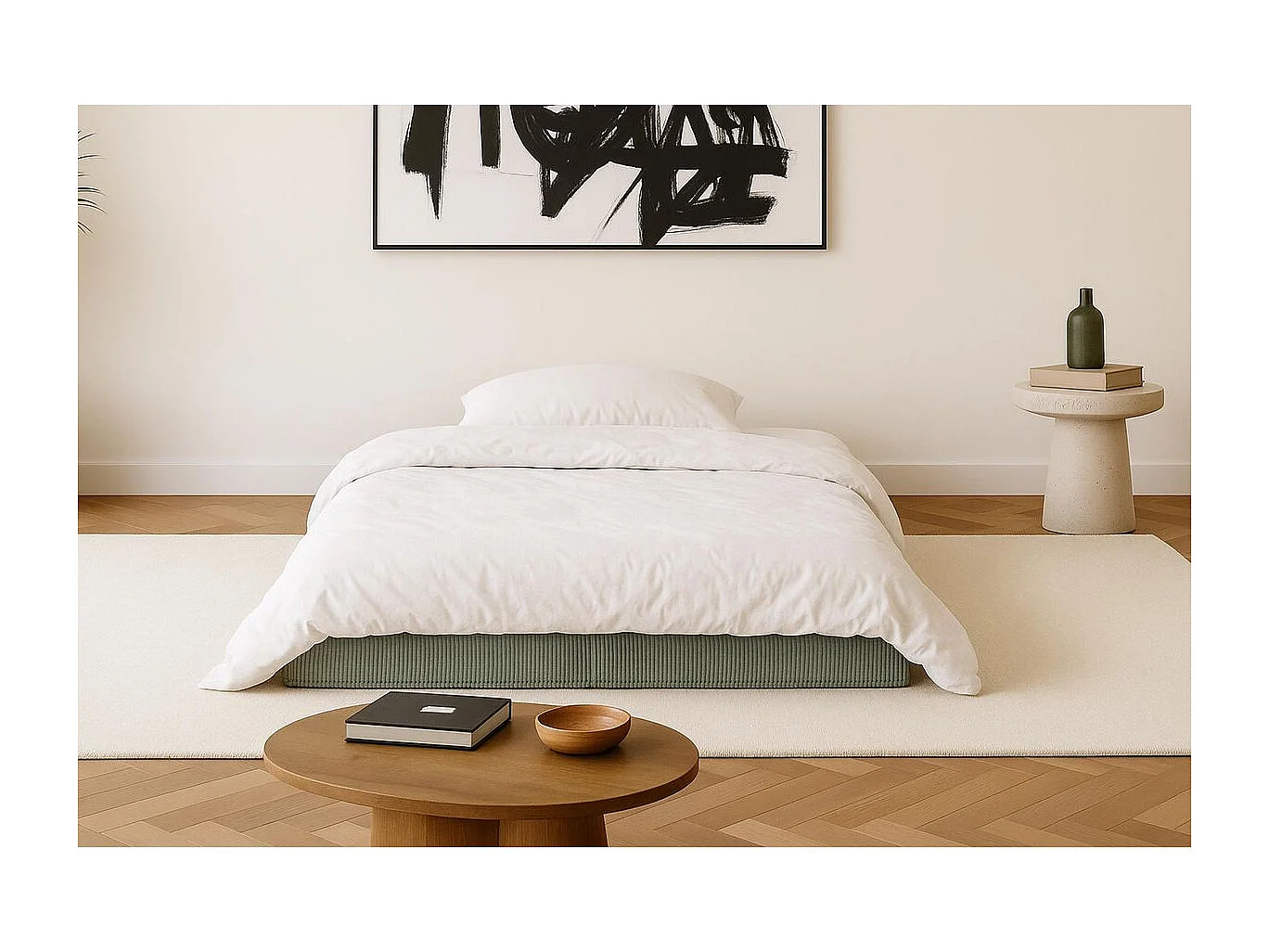 Canapé droit modulable et convertible 2 places - Velours côtelé - Vert