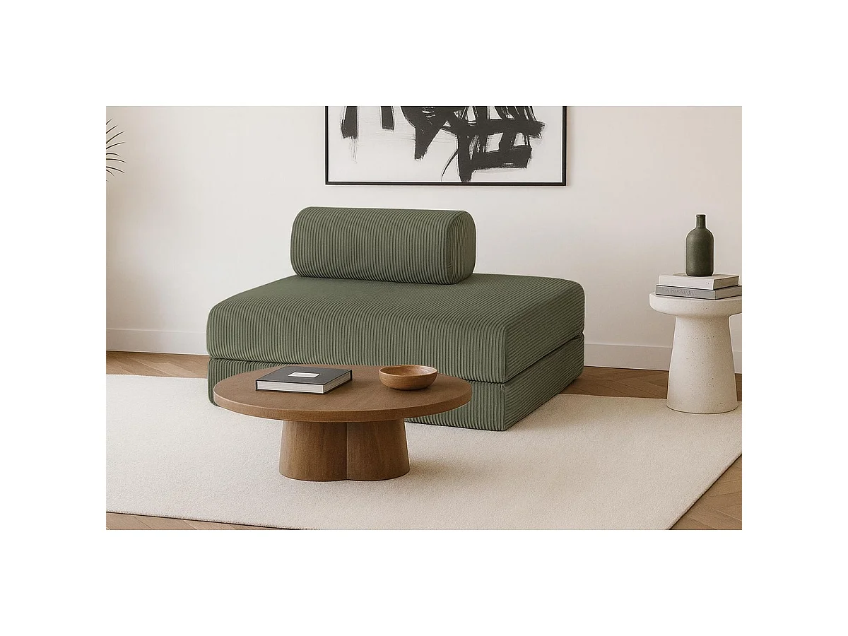 Canapé droit modulable et convertible 2 places - Velours côtelé - Vert