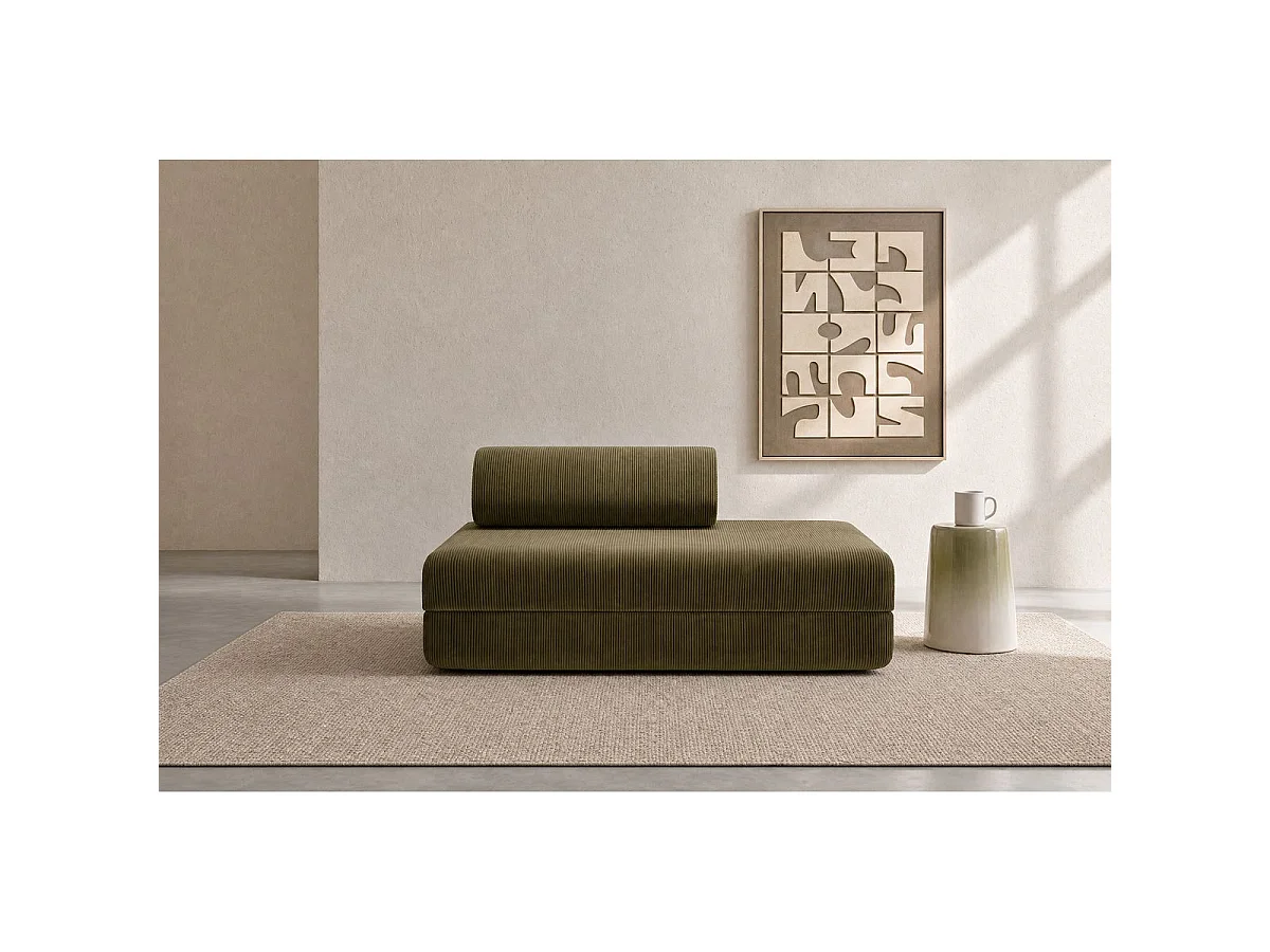 Canapé droit modulable et convertible 2 places - Velours côtelé - Vert