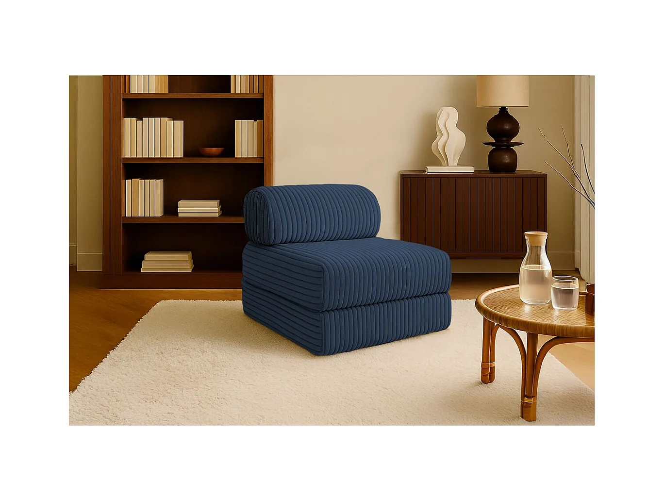 Fauteuil modulable et convertible - Velours côtelé XL - Bleu