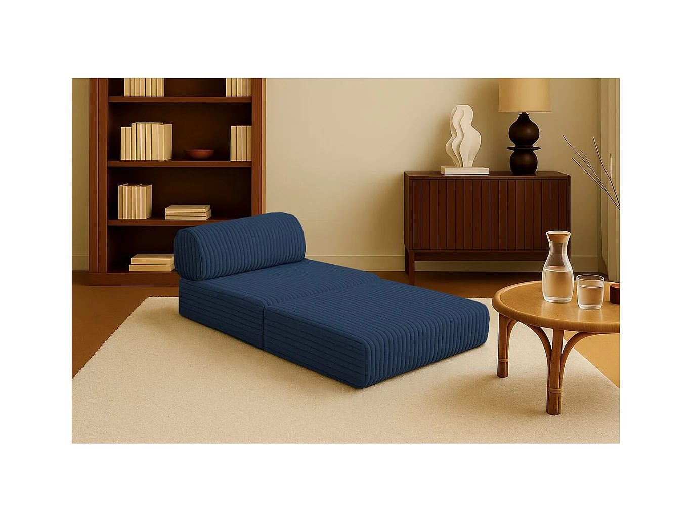 Fauteuil modulable et convertible - Velours côtelé XL - Bleu