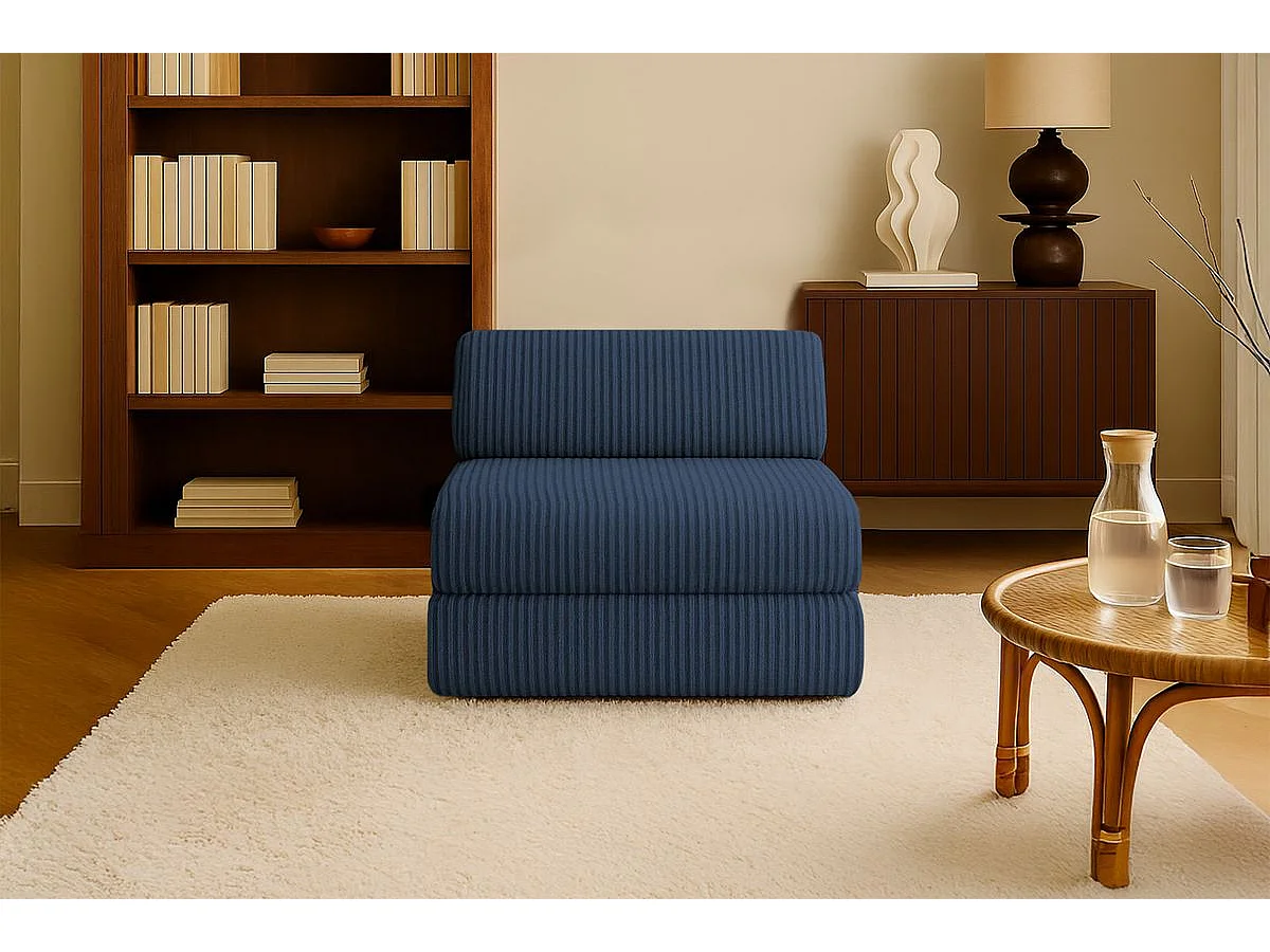 Fauteuil modulable et convertible - Velours côtelé XL - Bleu
