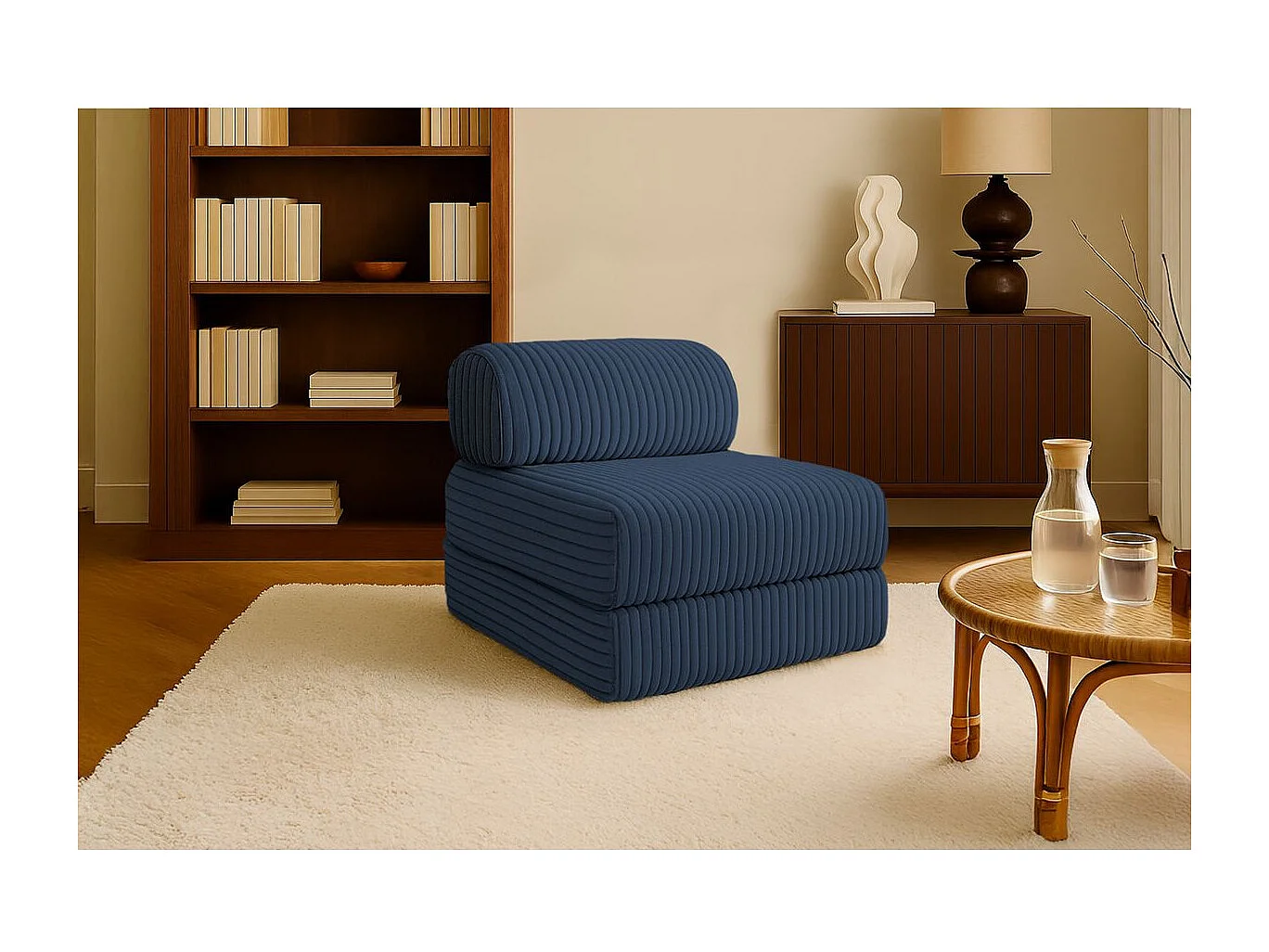 Fauteuil modulable et convertible - Velours côtelé XL - Bleu
