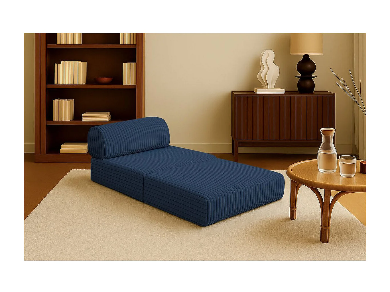 Fauteuil modulable et convertible - Velours côtelé XL - Bleu