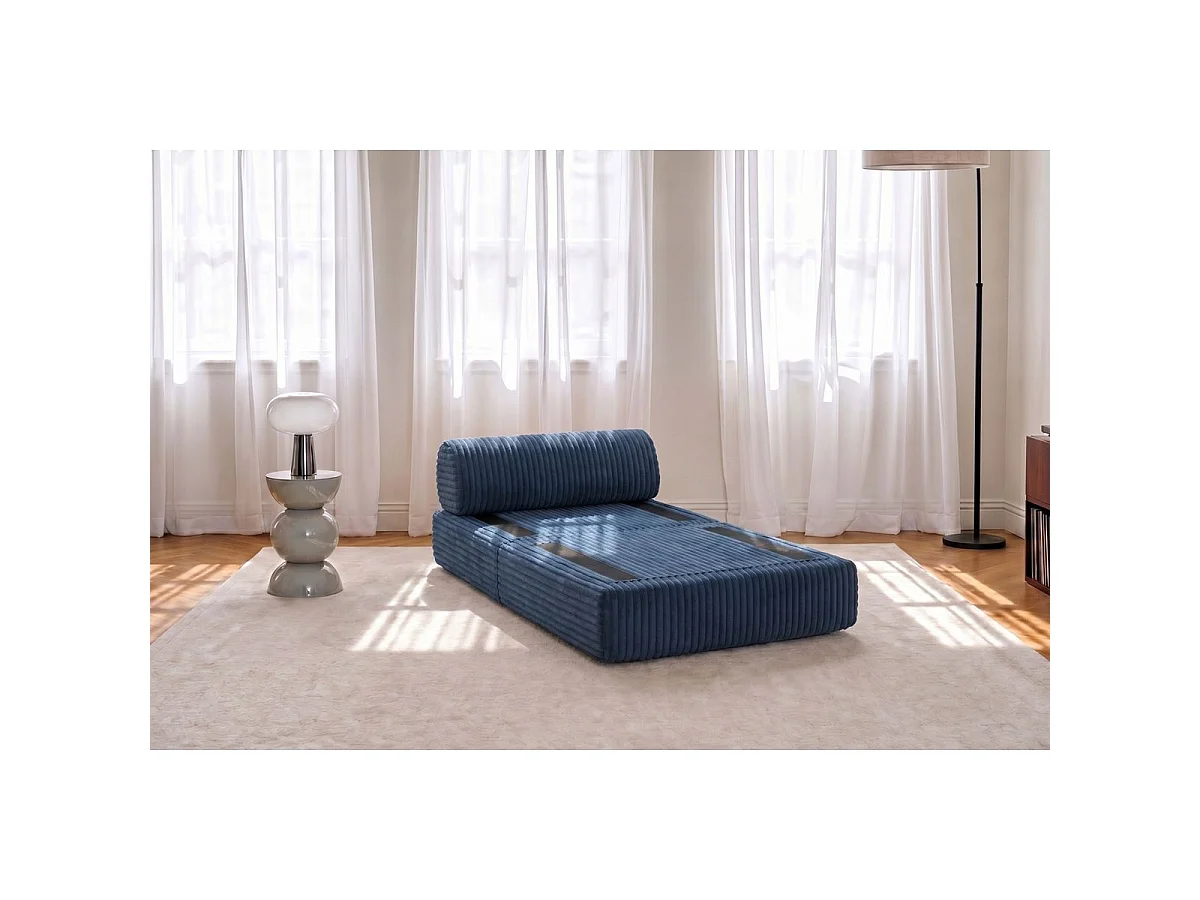 Fauteuil modulable et convertible - Velours côtelé XL - Bleu