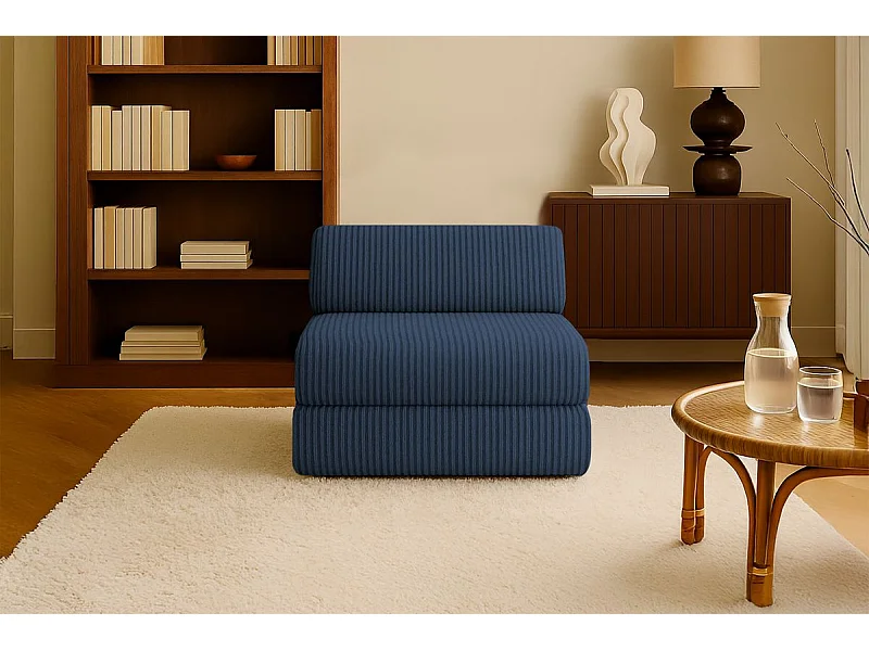 Fauteuil modulable et convertible - Velours côtelé XL - Bleu