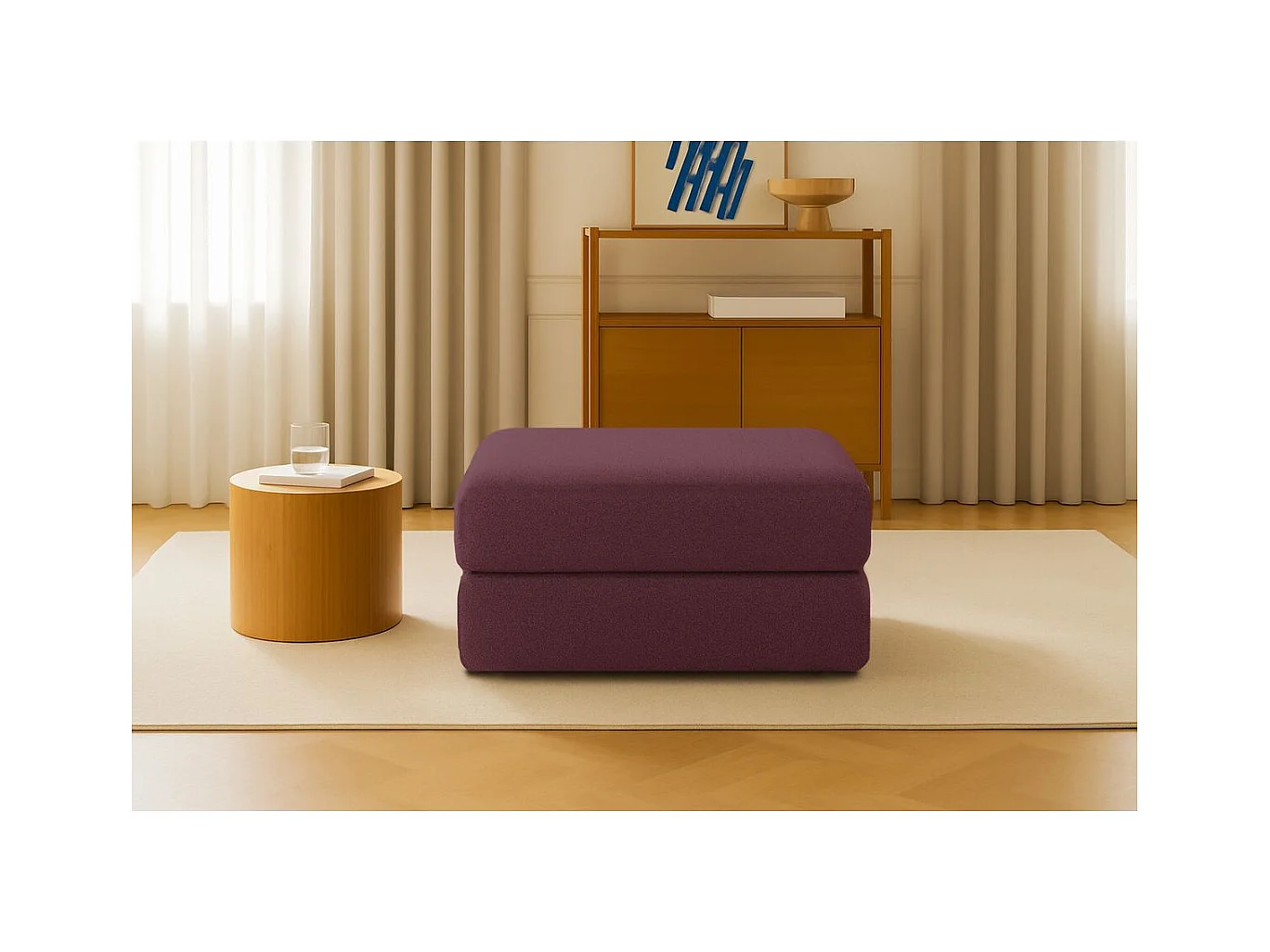 Pouf modulable et convertible - Tissu lisse - Rouge