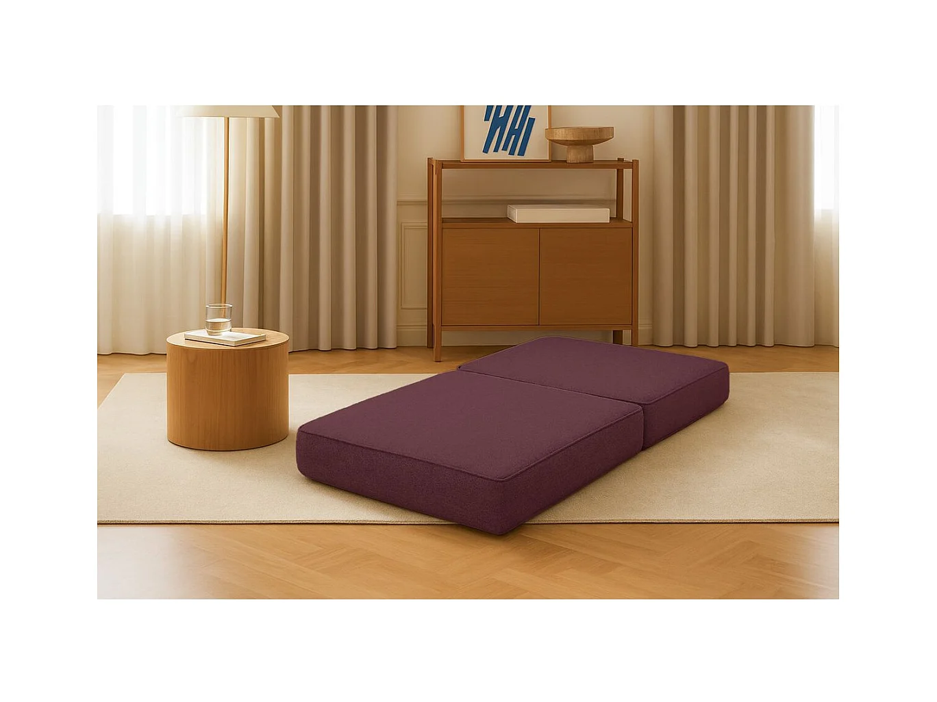 Pouf modulable et convertible - Tissu lisse - Rouge