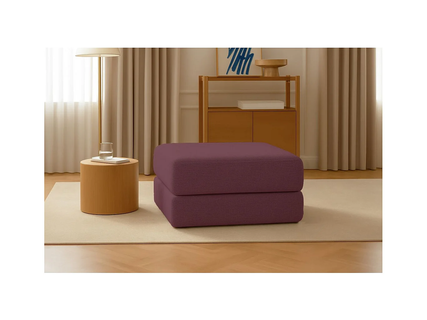 Pouf modulable et convertible - Tissu lisse - Rouge