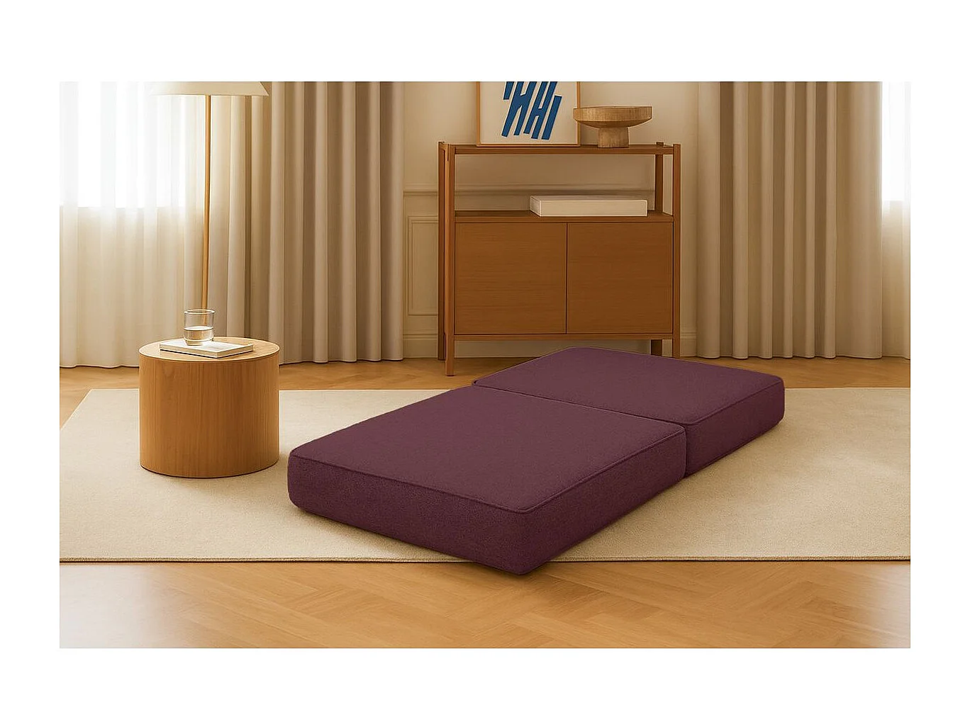 Pouf modulable et convertible - Tissu lisse - Rouge