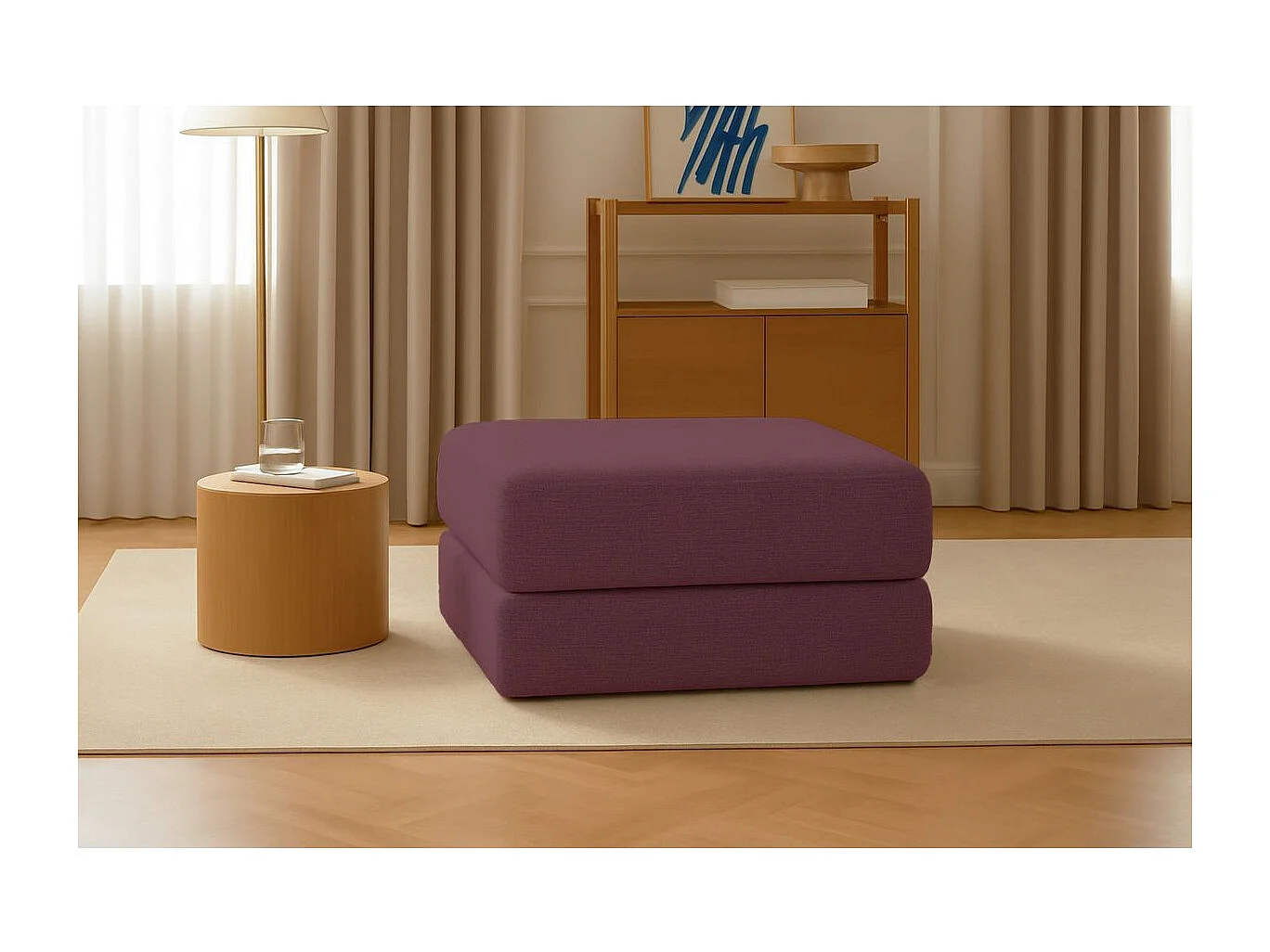 Pouf modulable et convertible - Tissu lisse - Rouge