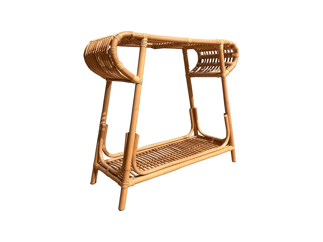 Console 80 cm forme trapèze arrondi en rotin naturel tressé – HAZEL