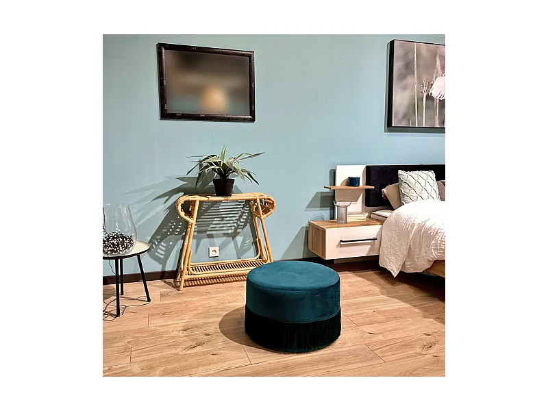 Console 80 cm forme trapèze arrondi en rotin naturel tressé – HAZEL