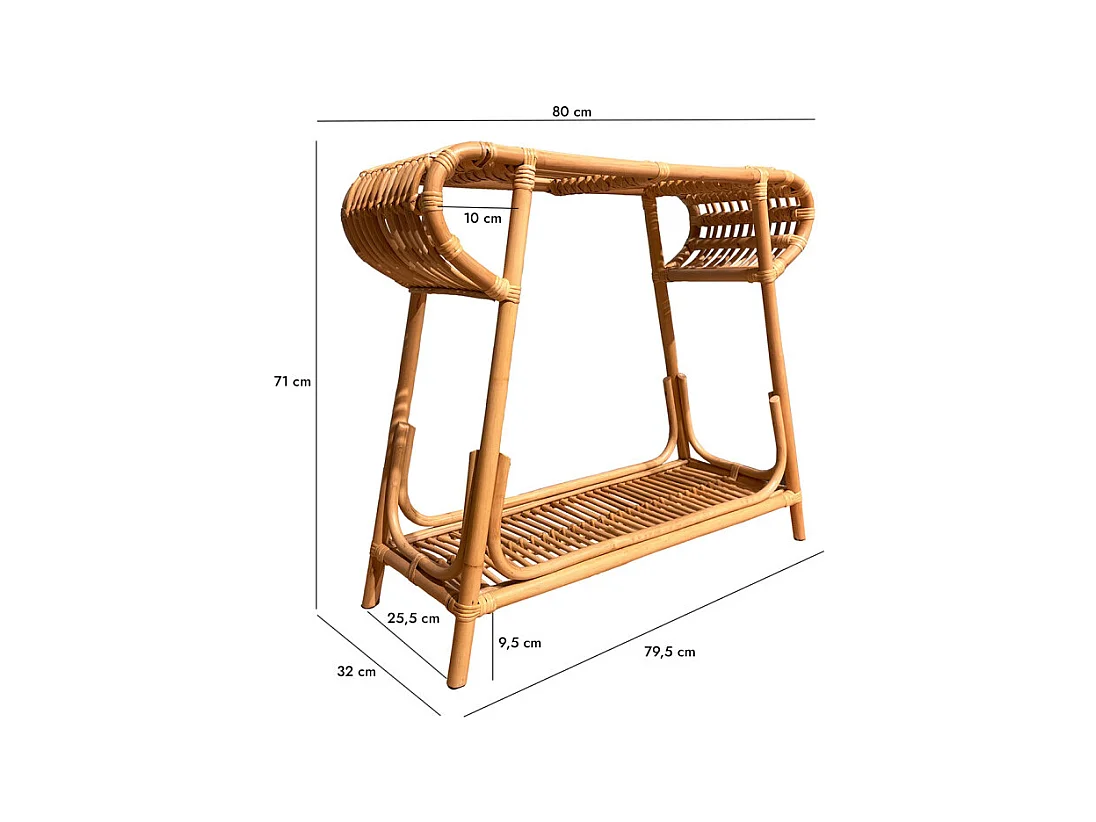 Console 80 cm forme trapèze arrondi en rotin naturel tressé – HAZEL