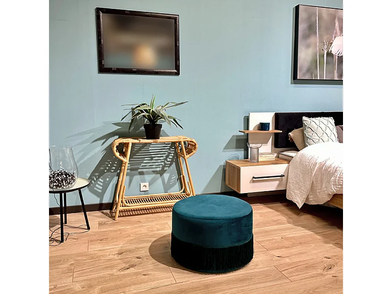 Console 80 cm forme trapèze arrondi en rotin naturel tressé – HAZEL