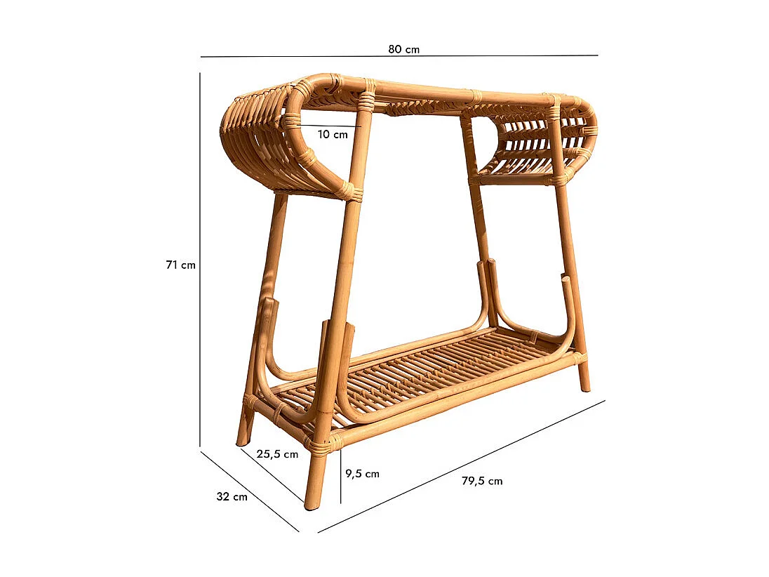 Console 80 cm forme trapèze arrondi en rotin naturel tressé – HAZEL