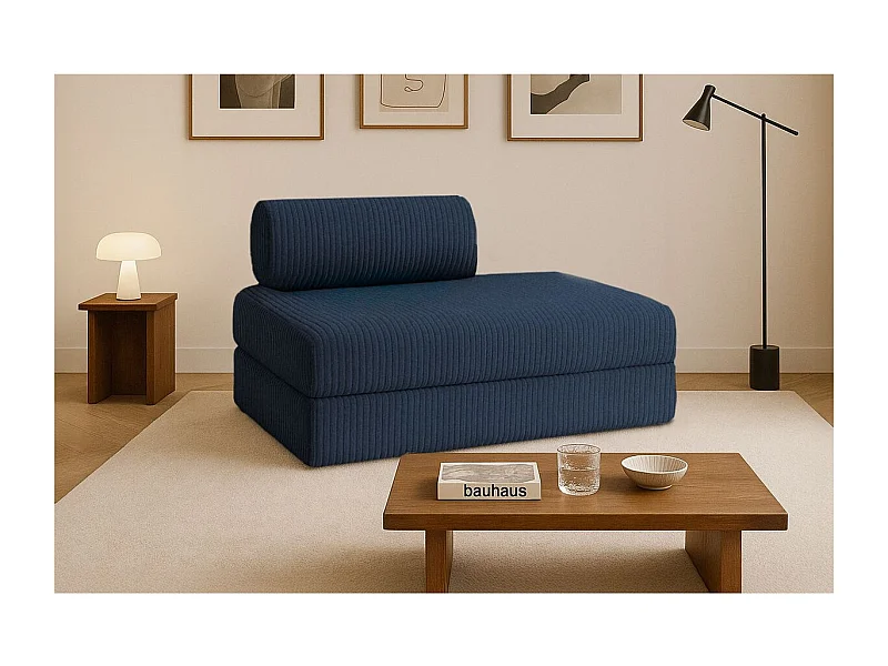 Canapé droit modulable et convertible 2 places - Velours côtelé XL - Bleu