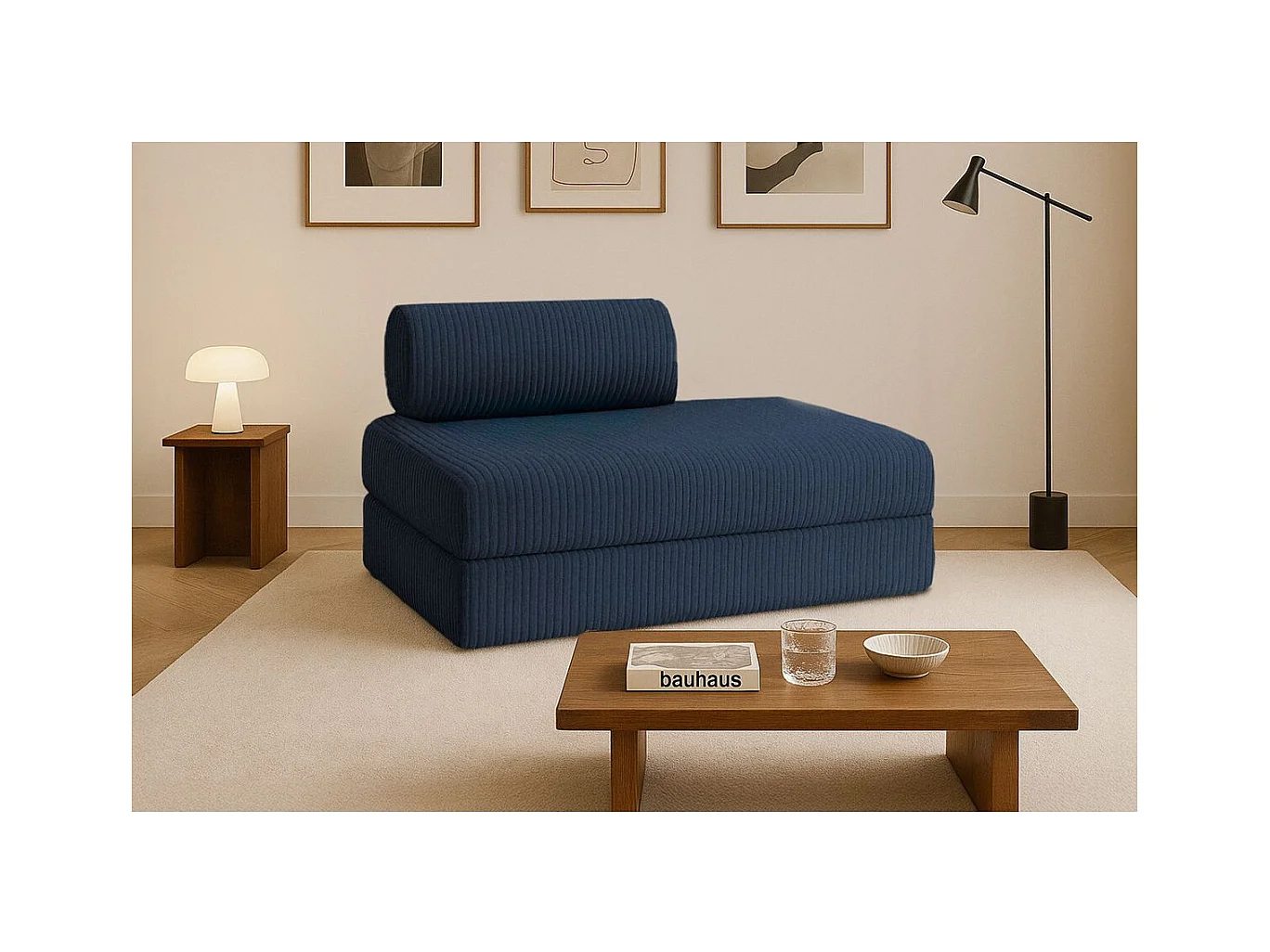 Canapé droit modulable et convertible 2 places - Velours côtelé XL - Bleu