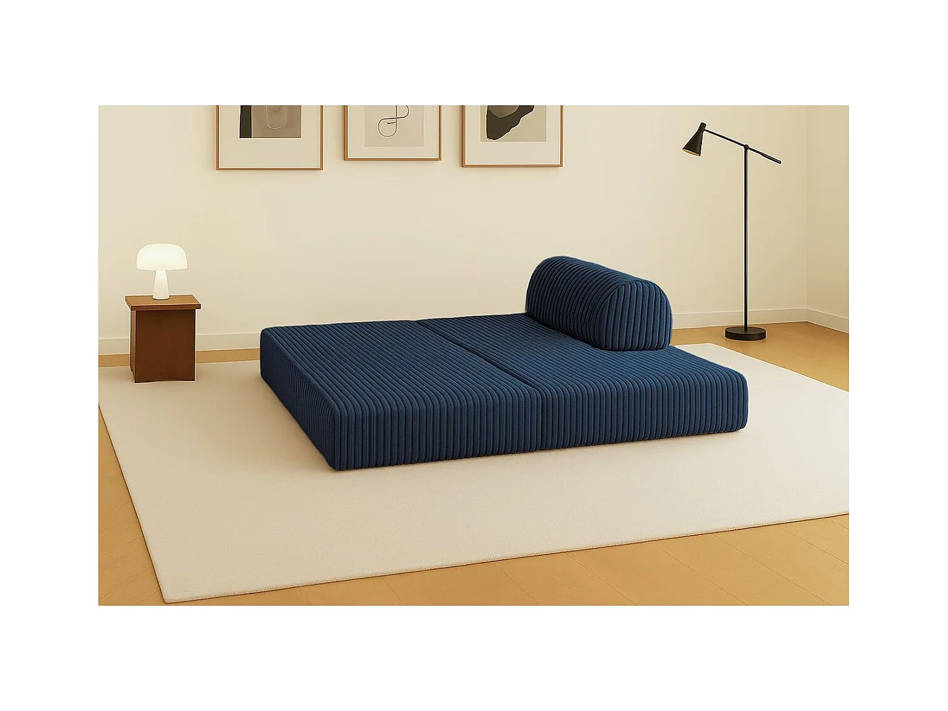 Canapé droit modulable et convertible 2 places - Velours côtelé XL - Bleu