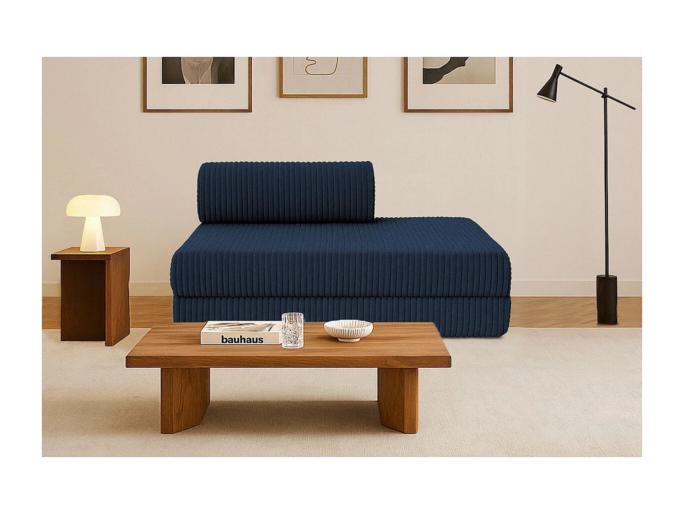 Canapé droit modulable et convertible 2 places - Velours côtelé XL - Bleu