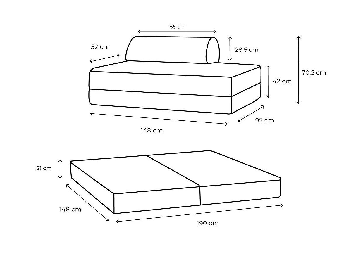 Canapé droit modulable et convertible 2 places - Velours côtelé XL - Bleu