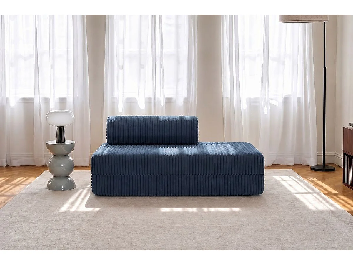 Canapé droit modulable et convertible 2 places - Velours côtelé XL - Bleu