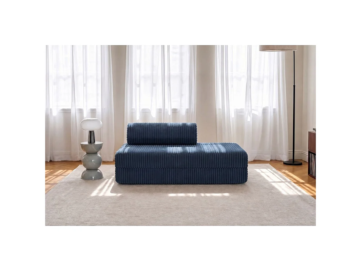 Canapé droit modulable et convertible 2 places - Velours côtelé XL - Bleu