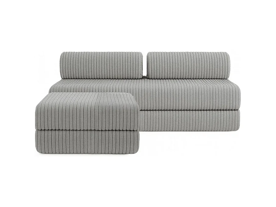 Canapé d'angle modulable et convertible 4 places - Velours côtelé XL - Gris clair