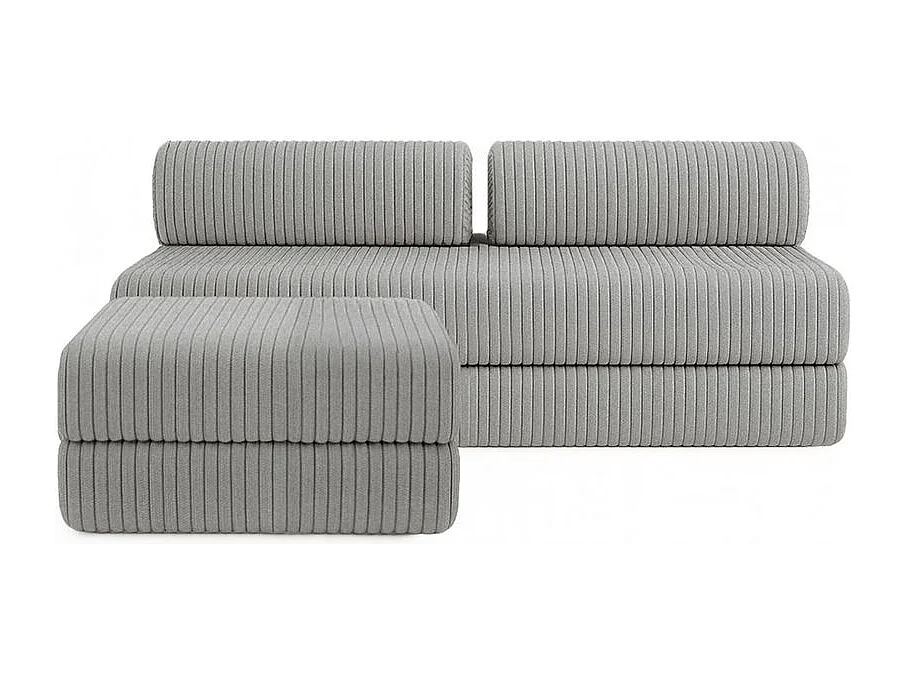 Canapé d'angle modulable et convertible 4 places - Velours côtelé XL - Gris clair