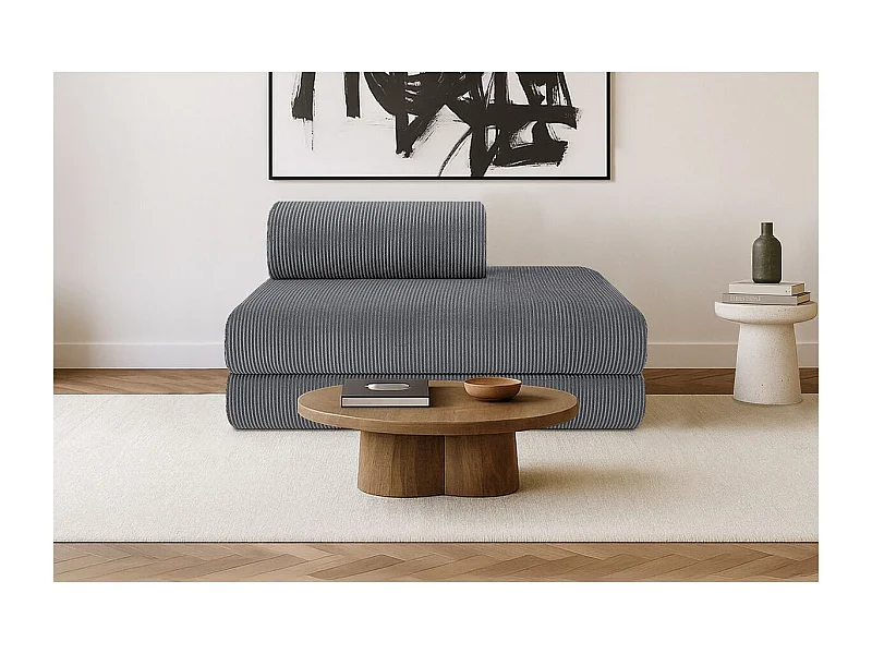 Canapé droit modulable et convertible 2 places - Velours côtelé - Gris