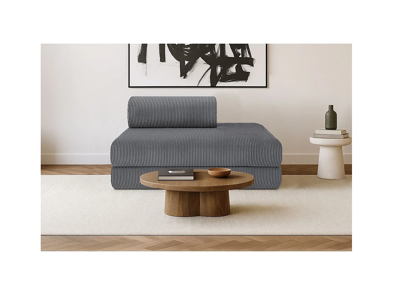 Canapé droit modulable et convertible 2 places - Velours côtelé - Gris