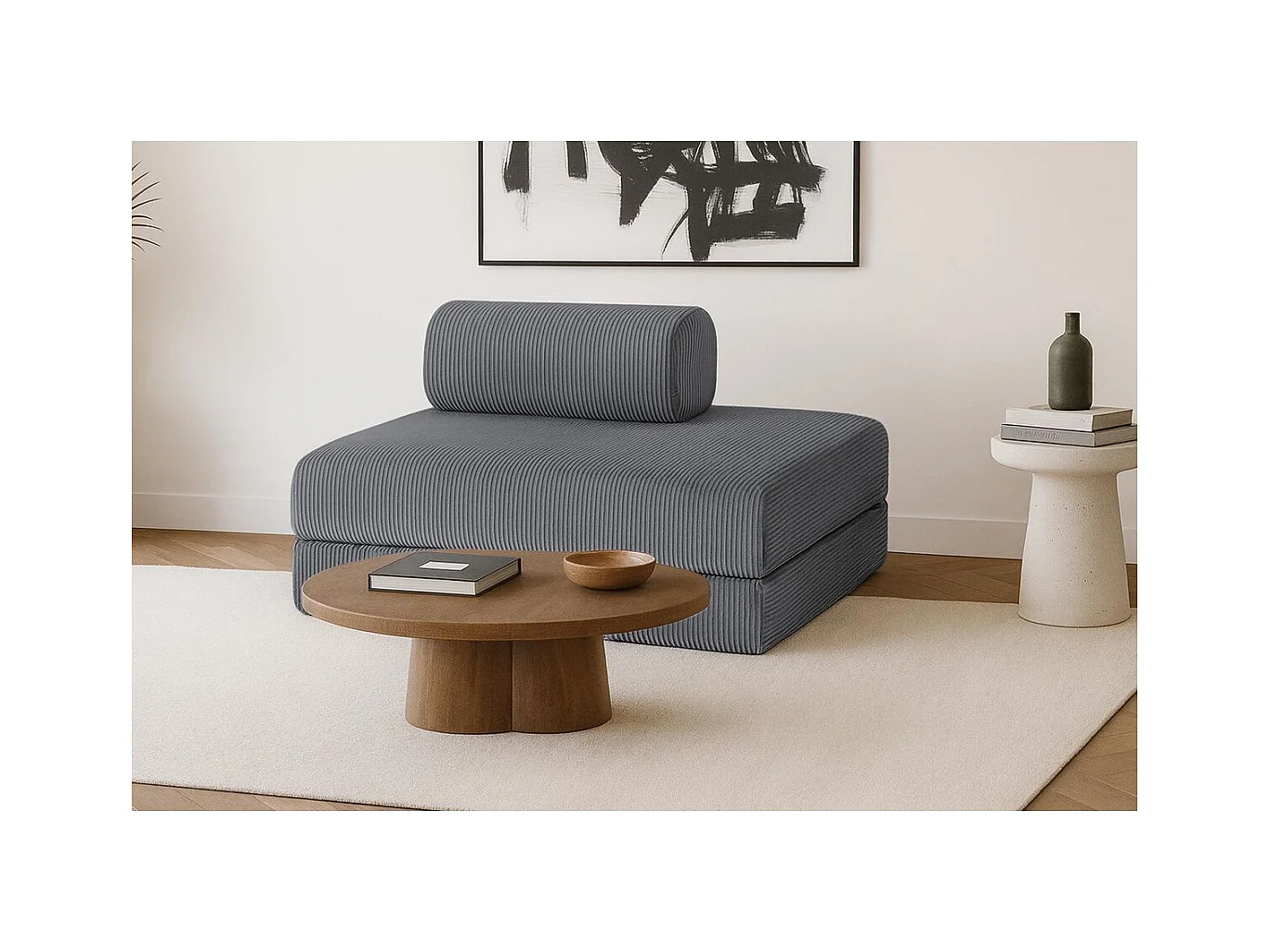 Canapé droit modulable et convertible 2 places - Velours côtelé - Gris