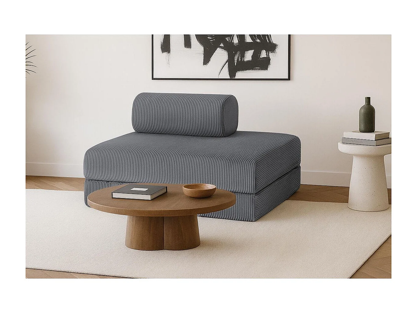 Canapé droit modulable et convertible 2 places - Velours côtelé - Gris