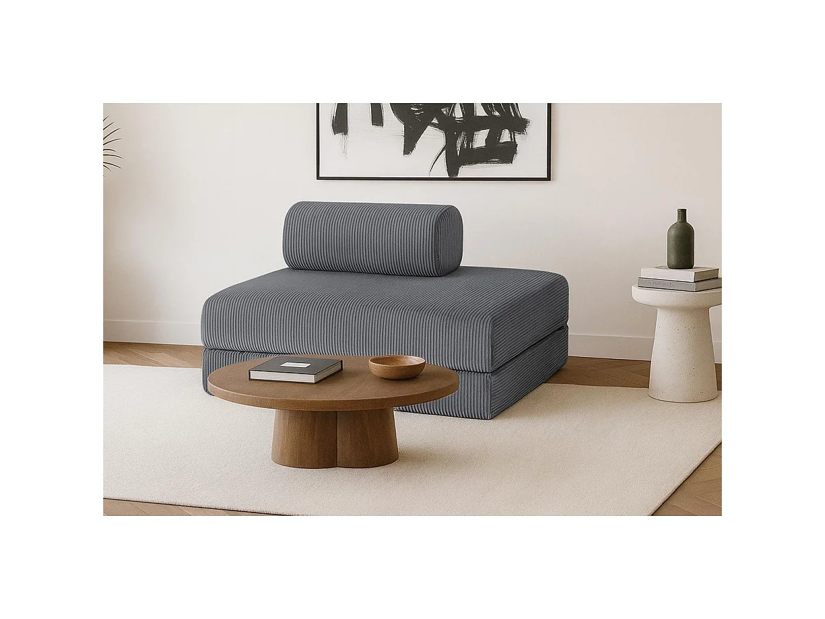 Canapé droit modulable et convertible 2 places - Velours côtelé - Gris