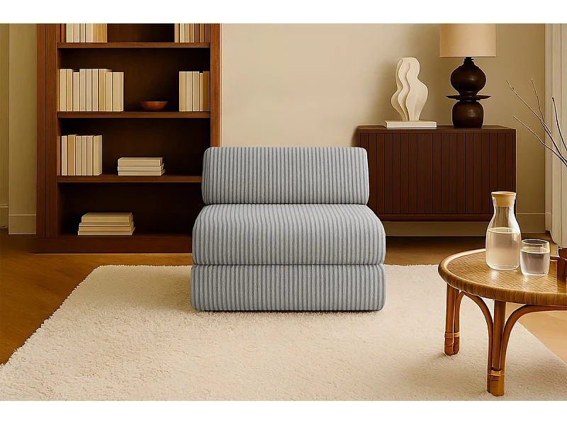 Fauteuil modulable et convertible - Velours côtelé XL - Gris clair