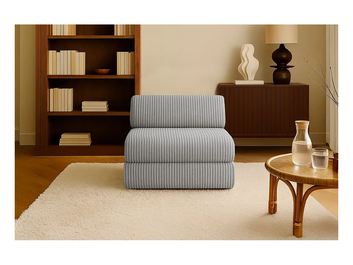 Fauteuil modulable et convertible - Velours côtelé XL - Gris clair